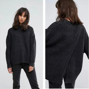 Weekday Mohair Wool Blend Mari Sweater Gray Oversized Split Back Size XS Cozy
